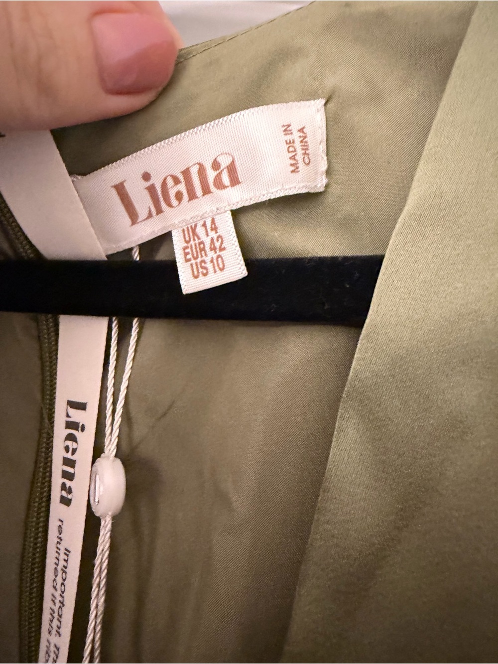 NWT Liena Olive Green Satin Midi Wrap Dress Size 10 - Picture 7 of 7